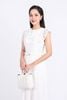 FDH3501 - Đầm dạ hội vải tuyp xy cao cấp dáng suông dài cổ tròn phối ren hoa thân váy xếp ly kèm dây đai thắt eo - PANTIO