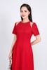 FDH5526 - Đầm dạ hội cao cấp vải thô dày dáng A cổ tròn đính đá thời trang vai phối vải lưới tay bồng nhẹ thân váy hoạ tiết đường gân - PANTIO