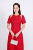 FDH5526 - Đầm dạ hội cao cấp vải thô dày dáng A cổ tròn đính đá thời trang vai phối vải lưới tay bồng nhẹ thân váy hoạ tiết đường gân - PANTIO
