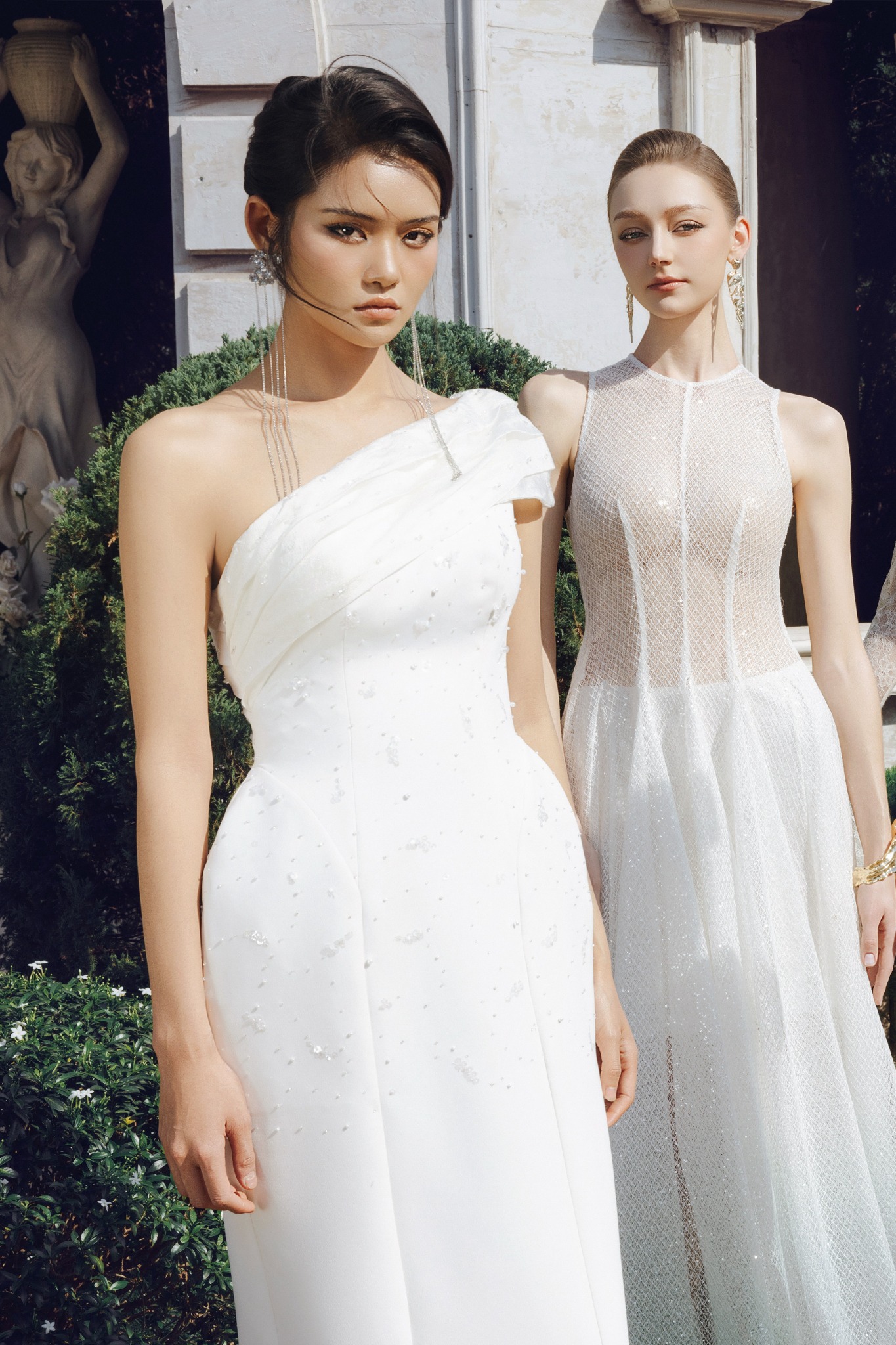 FDH5537 - Đầm dạ hội cao cấp vải cotton dáng suông dài vai lệch tạo kiểu thân váy đính ngọc trai cao cấp - PANTIO