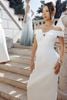 FDH5542 - Đầm dạ hội cao cấp vải cotton dáng suông dài trễ vai cổ xẻ V đính nơ tạo kiểu thân váy đính ngọc trai cao cấp - PANTIO