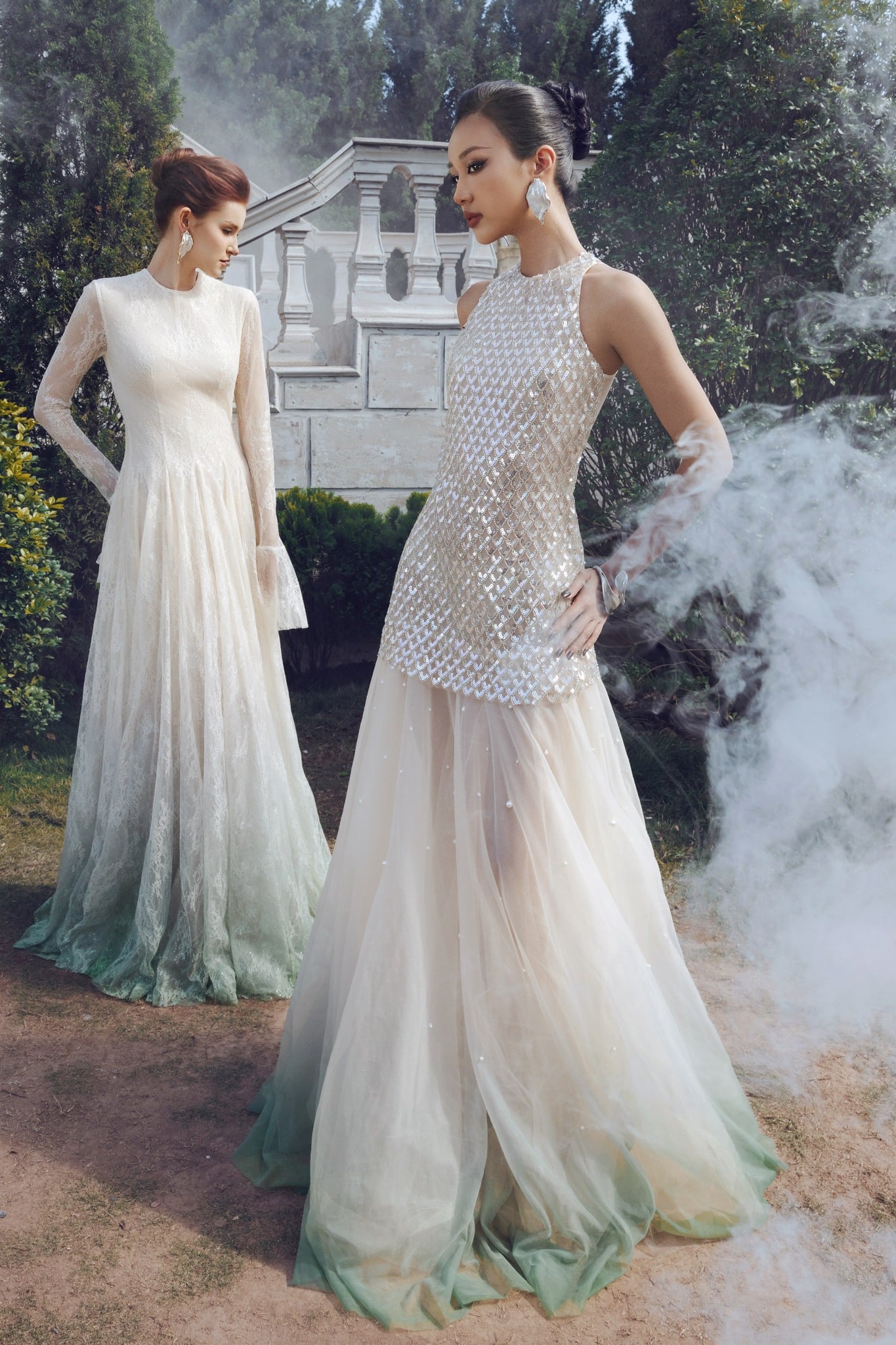 FDH5551 - Đầm dạ hội cao cấp vải kim sa dáng xoè cổ yếm thân váy phối vải lưới tạo kiểu - PANTIO