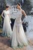 FDH5551 - Đầm dạ hội cao cấp vải kim sa dáng xoè cổ yếm thân váy phối vải lưới tạo kiểu - PANTIO