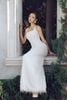 FDH9566 - Đầm dạ hội cao cấp vải thô dày dáng suông hai dây cổ vuông kiểu corset hoạ tiết gân thân váy phối vải lông tạo kiểu - PANTIO