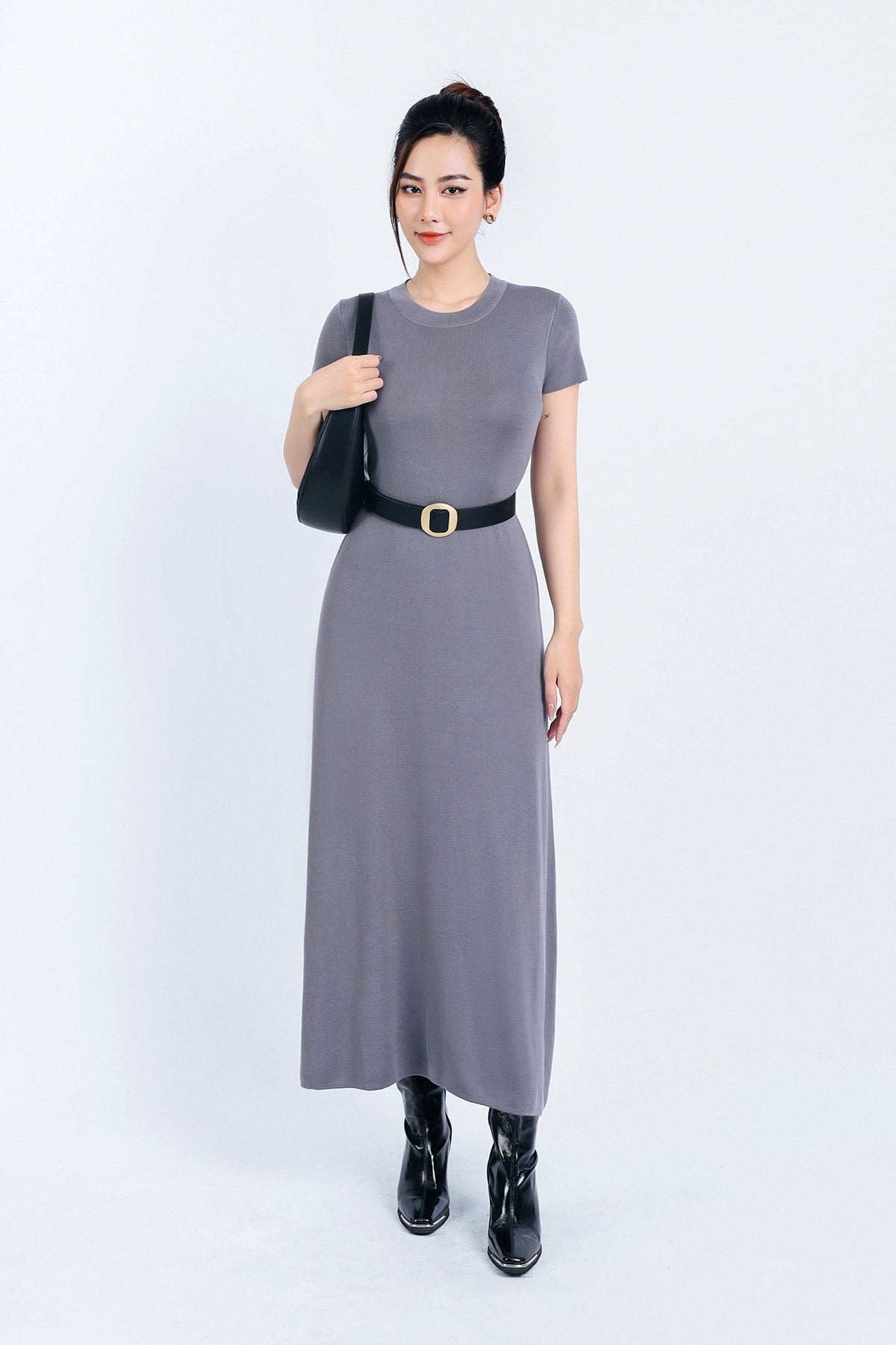 FDO028 - Đầm len thời trang cao cấp dáng ôm cổ tròn tay ngắn thân váy xoè nhẹ - PANTIO