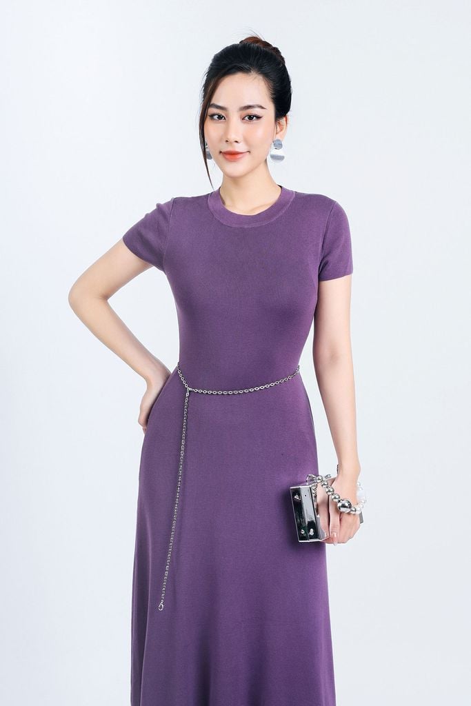FDO028 - Đầm len thời trang cao cấp dáng ôm cổ tròn tay ngắn thân váy xoè nhẹ - PANTIO