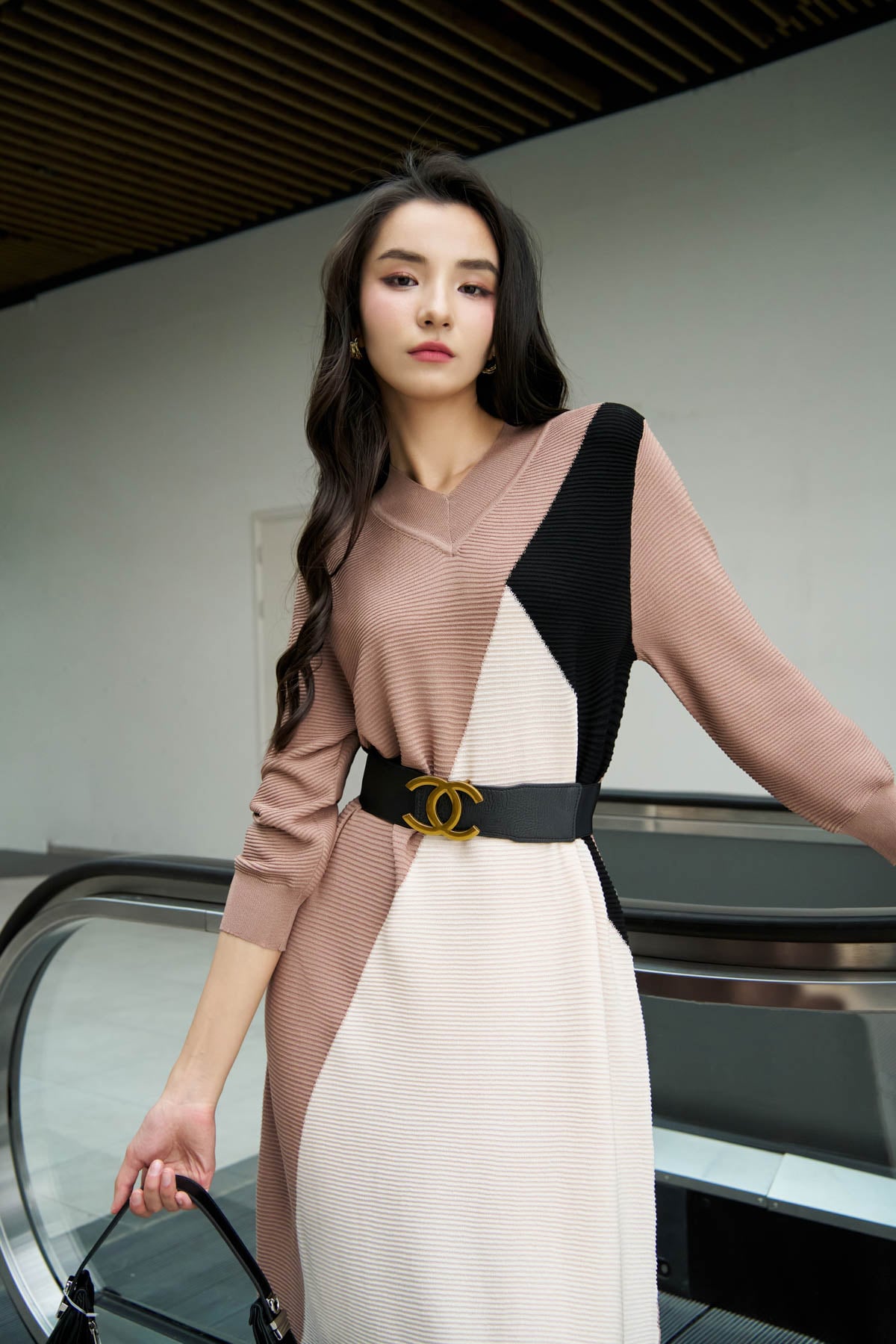 FDO029 - Đầm len cao cấp dáng suông dài cổ chữ V tay bồng nhẹ - tỷ lệ kèo 8899
