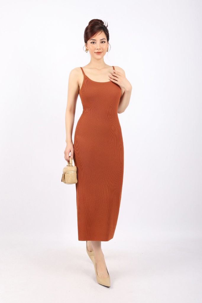 FDO376 - Đầm len cao cấp dáng ôm body hai dây dài qua gối không kèm phụ kiện - PANTIO