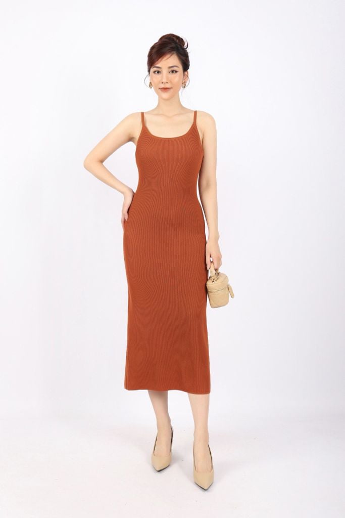 FDO376 - Đầm len cao cấp dáng ôm body hai dây dài qua gối không kèm phụ kiện - PANTIO