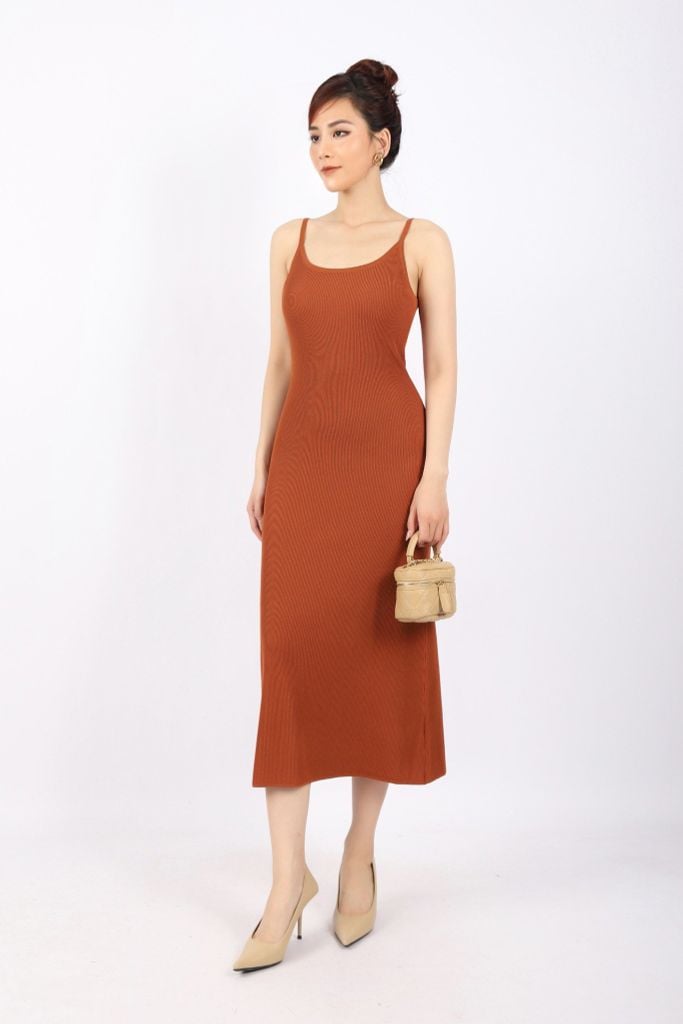 FDO376 - Đầm len cao cấp dáng ôm body hai dây dài qua gối không kèm phụ kiện - PANTIO