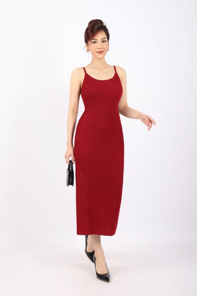 FDO376 - Đầm len cao cấp dáng ôm body hai dây dài qua gối không kèm phụ kiện - PANTIO