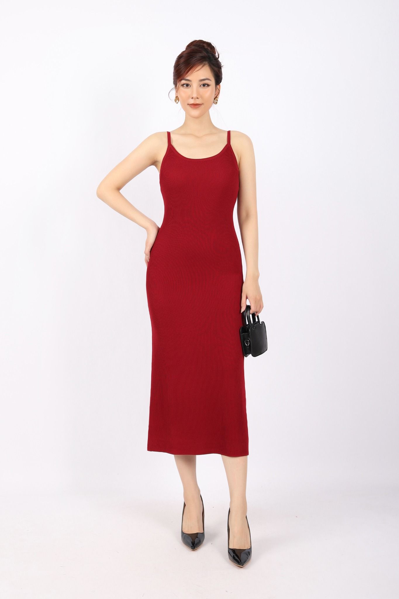 FDO376 - Đầm len cao cấp dáng ôm body hai dây dài qua gối không kèm phụ kiện - PANTIO