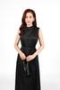 FDP13469 - Đầm dạo phố vải lụa satin dáng suông cổ kiểu xếp nhún eo phối dây thắt tạo kiểu - PANTIO