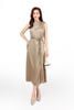 FDP13469 - Đầm dạo phố vải lụa satin dáng suông cổ kiểu xếp nhún eo phối dây thắt tạo kiểu - PANTIO