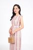 FDP13476 - Đầm dạo phố vải lưới hai lớp dáng suông cổ tròn vai chờm kèm dây thắt eo tạo kiểu - PANTIO