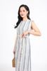 FDP13476 - Đầm dạo phố vải lưới hai lớp dáng suông cổ tròn vai chờm kèm dây thắt eo tạo kiểu - PANTIO