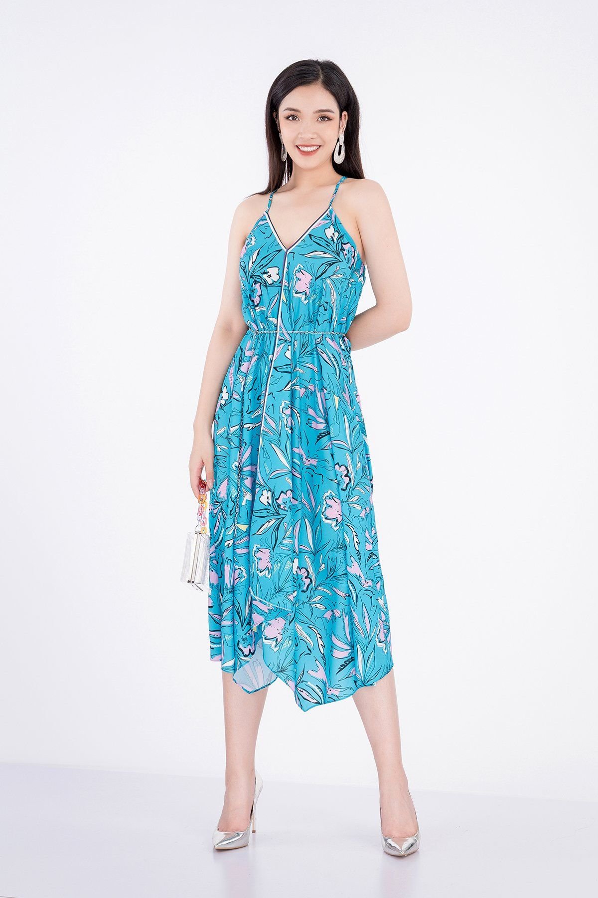 FDP32774 - Đầm dạo phố chất liệu lụa hai dây - PANTIO