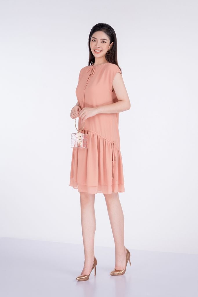 FDP32809 - Đầm dạo phố chất liệu chiffon dáng suông xếp ly - PANTIO