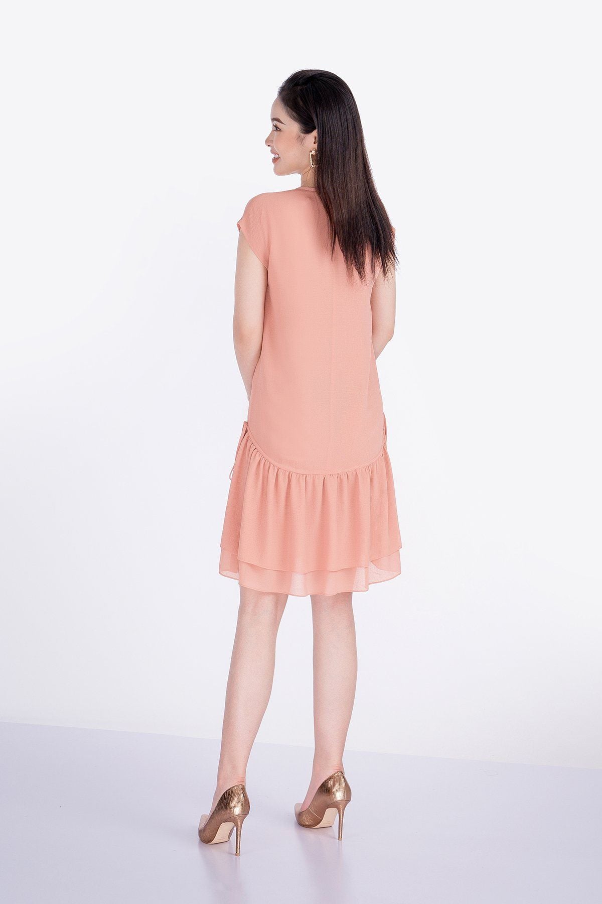 FDP32809 - Đầm dạo phố chất liệu chiffon dáng suông xếp ly - PANTIO