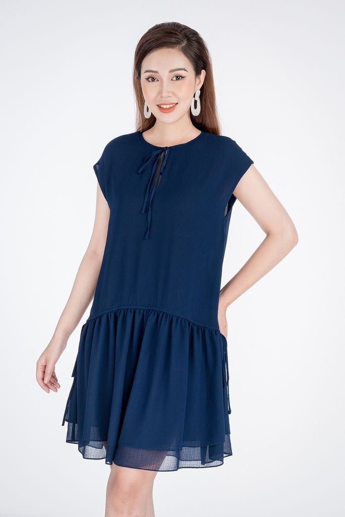 FDP32809 - Đầm dạo phố chất liệu chiffon dáng suông xếp ly - PANTIO