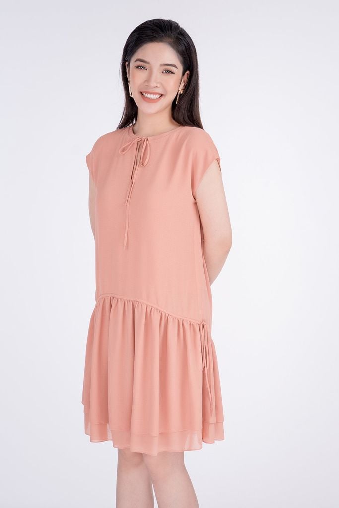 FDP32809 - Đầm dạo phố chất liệu chiffon dáng suông xếp ly - PANTIO