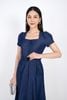 FDP32905 - Đầm dạo phố vải denim dáng xòe cổ vuông tay bồng khuy bọc kèm đai eo - PANTIO