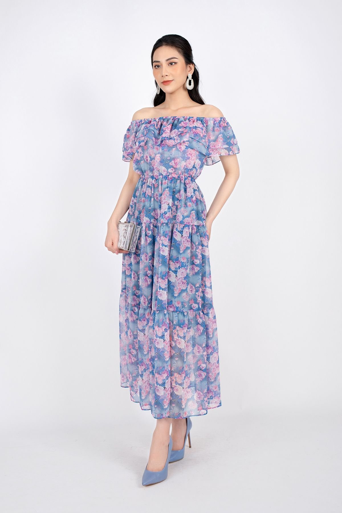 Đầm maxi voan cổ yếm LD177