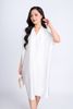 FDP33072 - Đầm dạo phố vải lụa satin dáng bom cổ V tay liền vai chờm kèm hoa cài áo trang trí - PANTIO