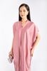 FDP33072 - Đầm dạo phố vải lụa satin dáng bom cổ V tay liền vai chờm kèm hoa cài áo trang trí - PANTIO