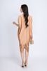 FDP33072 - Đầm dạo phố vải lụa satin dáng bom cổ V tay liền vai chờm kèm hoa cài áo trang trí - PANTIO