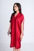 FDP33072 - Đầm dạo phố vải lụa satin dáng bom cổ V tay liền vai chờm kèm hoa cài áo trang trí - PANTIO