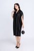 FDP33072 - Đầm dạo phố vải lụa satin dáng bom cổ V tay liền vai chờm kèm hoa cài áo trang trí - PANTIO