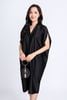 FDP33072 - Đầm dạo phố vải lụa satin dáng bom cổ V tay liền vai chờm kèm hoa cài áo trang trí - PANTIO