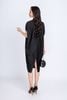 FDP33072 - Đầm dạo phố vải lụa satin dáng bom cổ V tay liền vai chờm kèm hoa cài áo trang trí - PANTIO