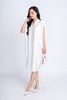 FDP33072 - Đầm dạo phố vải lụa satin dáng bom cổ V tay liền vai chờm kèm hoa cài áo trang trí - PANTIO
