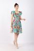 FDP33127 - Đầm dạo phố vải thô dáng xòe cổ vuông nhún eo xếp nếp tạo kiểu khóa thân sau - PANTIO