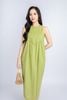 FDP33221 - Đầm dạo phố vải linen dang bom cổ tròn thân ngực máy mí tạo kiểu - PANTIO