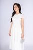 FDP33248 - Đầm dạo phố vải thô mỏng dáng xoè có lót habutai cổ tròn phối dây tết thân xếp mí tạo kiểu khoá thân sau - PANTIO