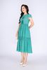 FDP33248 - Đầm dạo phố vải thô mỏng dáng xoè có lót habutai cổ tròn phối dây tết thân xếp mí tạo kiểu khoá thân sau - PANTIO