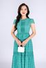 FDP33248 - Đầm dạo phố vải thô mỏng dáng xoè có lót habutai cổ tròn phối dây tết thân xếp mí tạo kiểu khoá thân sau - PANTIO