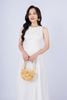 FDP33254 - tylekeo88 tv vải linen dáng xòe có lót vải habutai cổ tròn không tay thân phối nhiều đường rút tua rua khóa thân sau - tỷ lệ kèo 8899