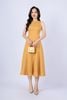 FDP33254 - tylekeo88 tv vải linen dáng xòe có lót vải habutai cổ tròn không tay thân phối nhiều đường rút tua rua khóa thân sau - tỷ lệ kèo 8899