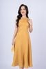 FDP33254 - tylekeo88 tv vải linen dáng xòe có lót vải habutai cổ tròn không tay thân phối nhiều đường rút tua rua khóa thân sau - tỷ lệ kèo 8899