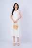 FDP33254 - tylekeo88 tv vải linen dáng xòe có lót vải habutai cổ tròn không tay thân phối nhiều đường rút tua rua khóa thân sau - tỷ lệ kèo 8899