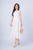 FDP33254 - tylekeo88 tv vải linen dáng xòe có lót vải habutai cổ tròn không tay thân phối nhiều đường rút tua rua khóa thân sau - tỷ lệ kèo 8899