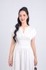 FDP33275 - Đầm dạo phố vải thô dáng xoè hai lớp lót habutai cổ tròn xẻ chữ V vai chờm eo đáp cạp bản to tạo kiểu khoá thân sau - PANTIO
