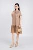 FDP33276 - Đầm dạo phố vải chiffon lót 1 lớp habutai dáng maxi kèm hoa trang trí chân váy rút dúm tạo kiểu- PANTIO