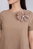 FDP33276 - Đầm dạo phố vải chiffon lót 1 lớp habutai dáng maxi kèm hoa trang trí chân váy rút dúm tạo kiểu- PANTIO