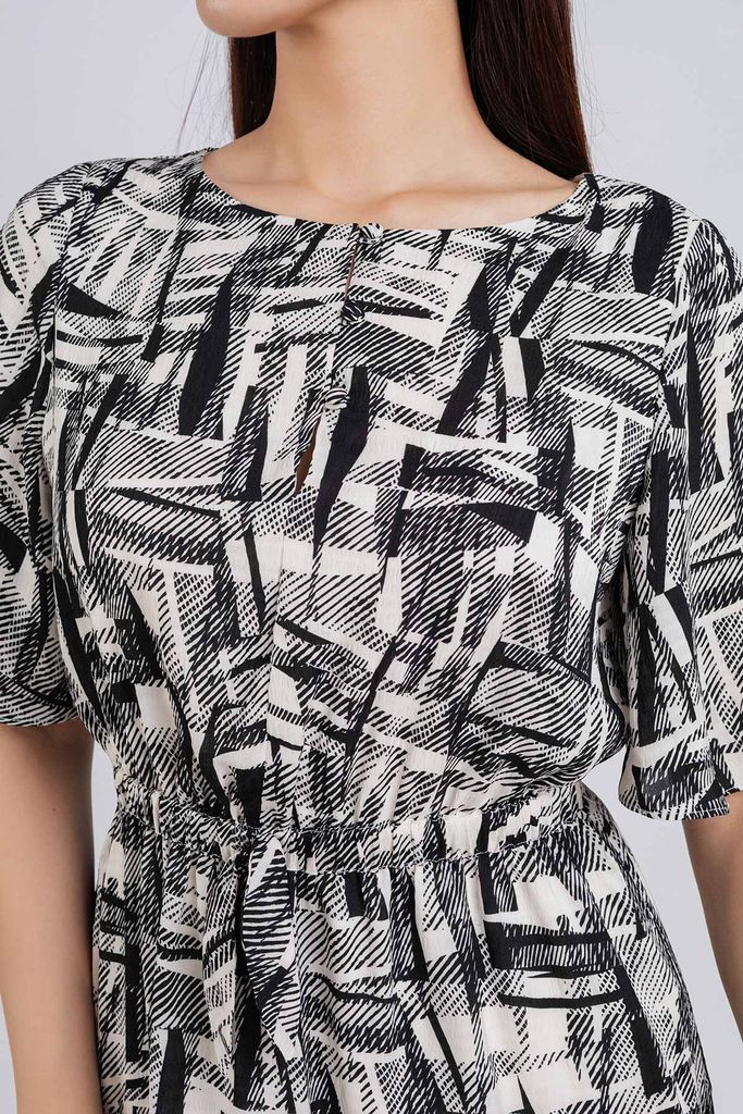 FDP33279 - Đầm dạo phố vải lụa xốp dáng dài bo chun eo chân váy ly xòe nhẹ tạo kiểu - PANTIO