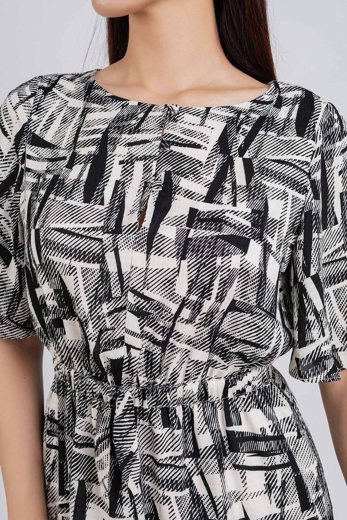 FDP33279 - Đầm dạo phố vải lụa xốp dáng dài bo chun eo chân váy ly xòe nhẹ tạo kiểu - PANTIO